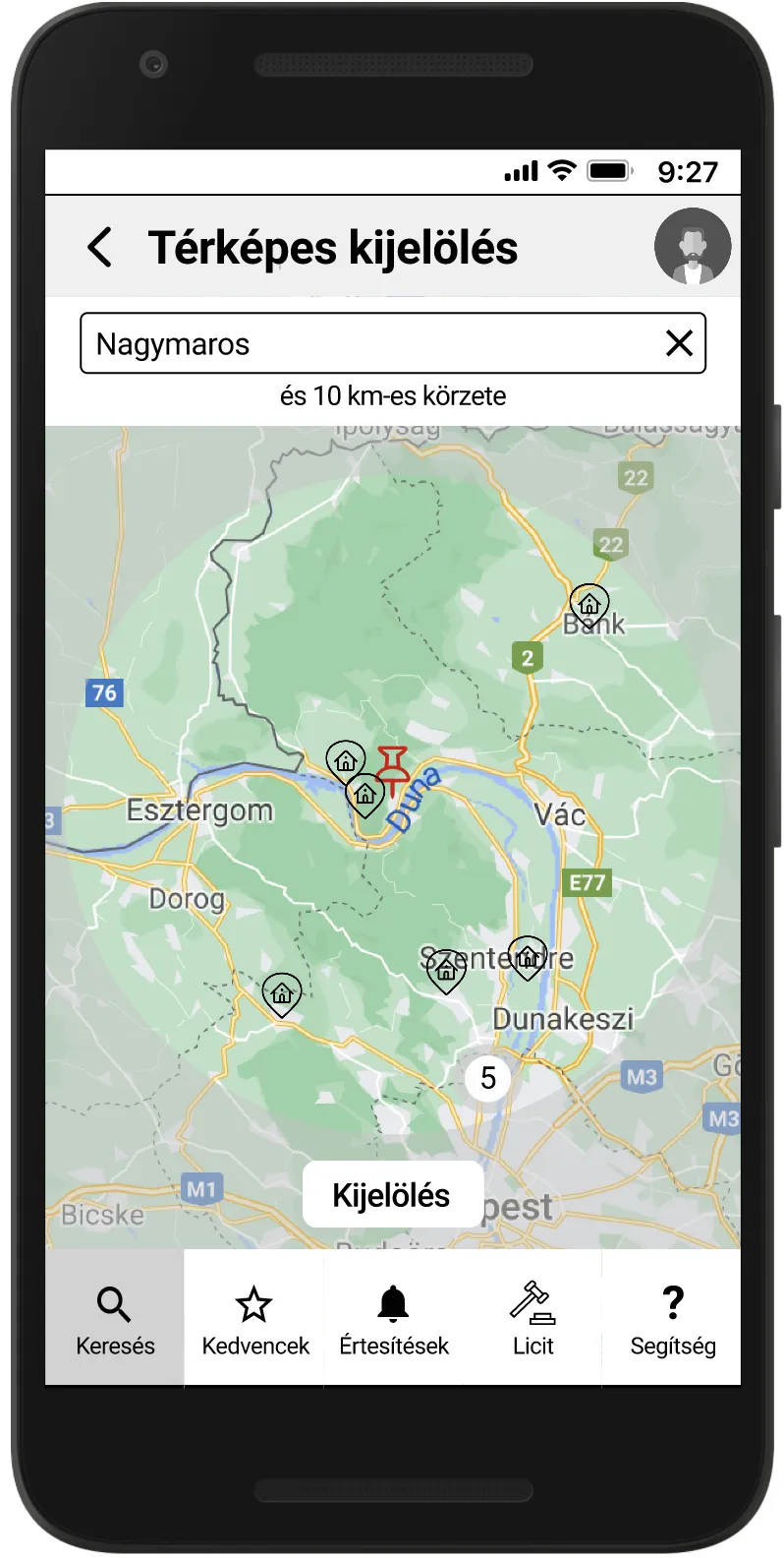 Mid-fidelity wireframe: map-based area selection.