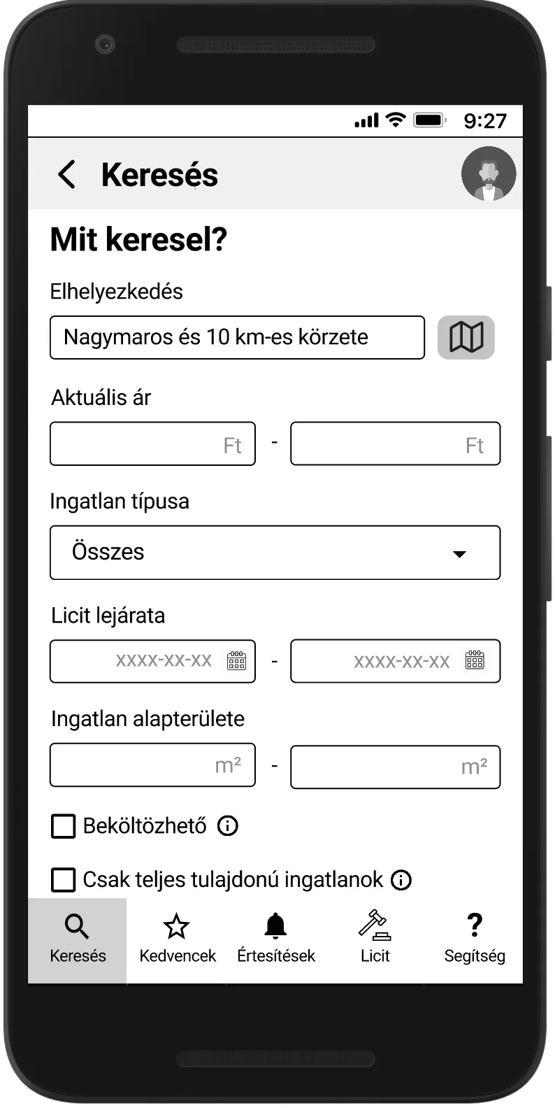Mid-fidelity wireframe: search form.